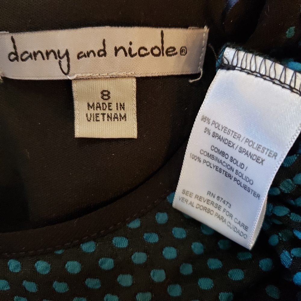 💙Danny & Nicole Women's Black With Teal Polkadots Dress Size 8💙 - Picture 3 of 4